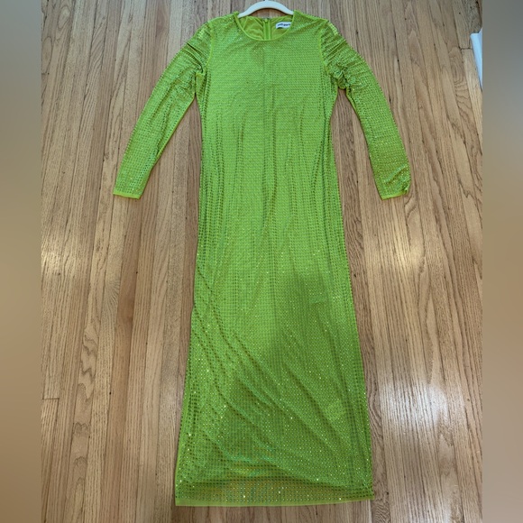 Self Portrait GG Dress in Vibrant Green Crystal Long Sleeve Maxi Dress - Siz - Picture 4 of 13
